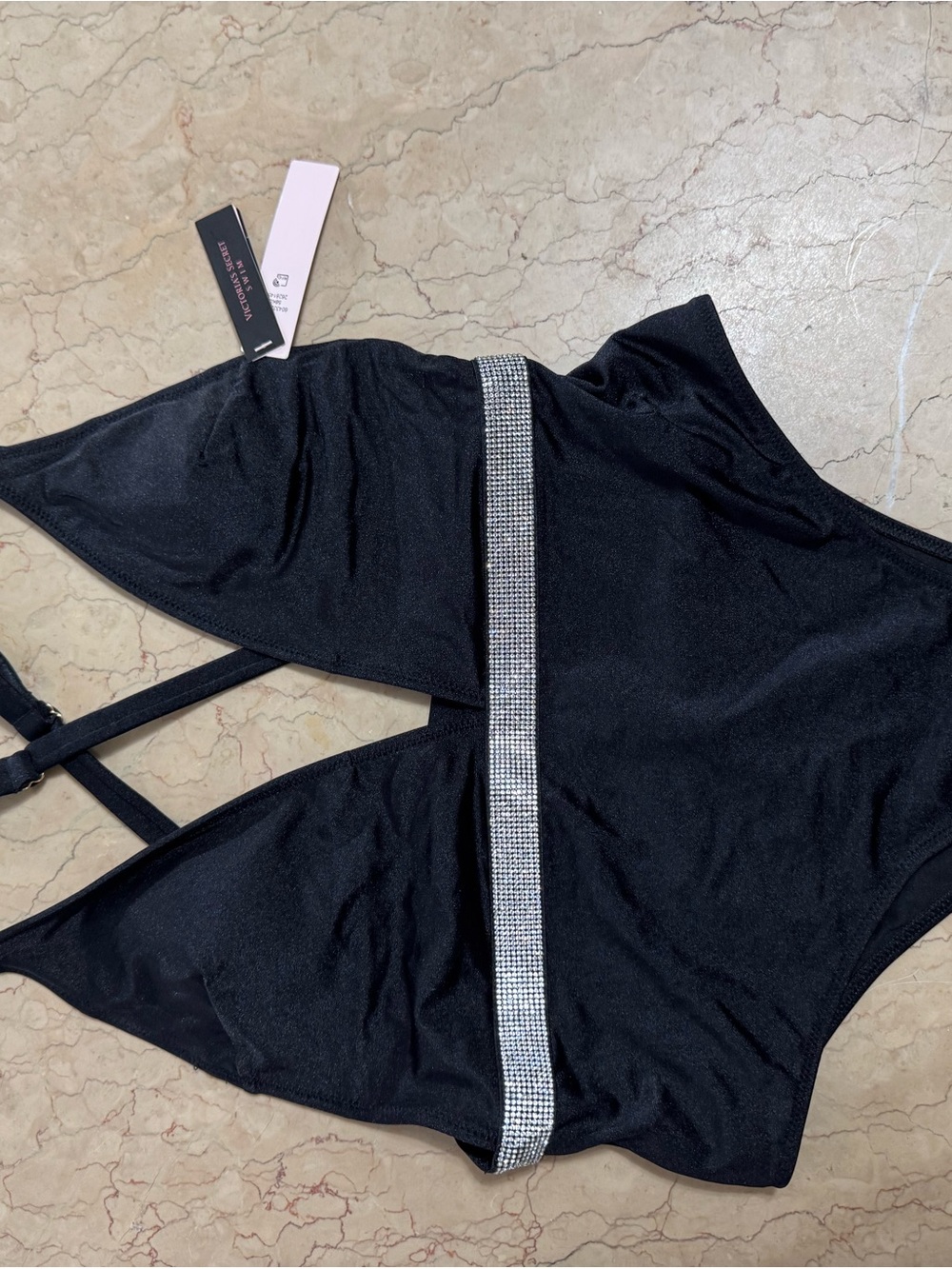 Victoria's Secret Black Rhinestone-Trim Bandeau Bodysuit